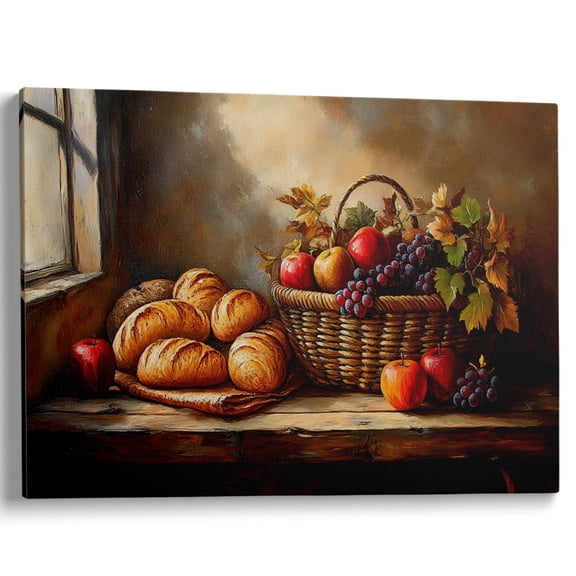Wallume Store Rustic Vintage Bread Fruit Still Life Canvas Wall Art Kitchen Dining Decor 12x8 Inch