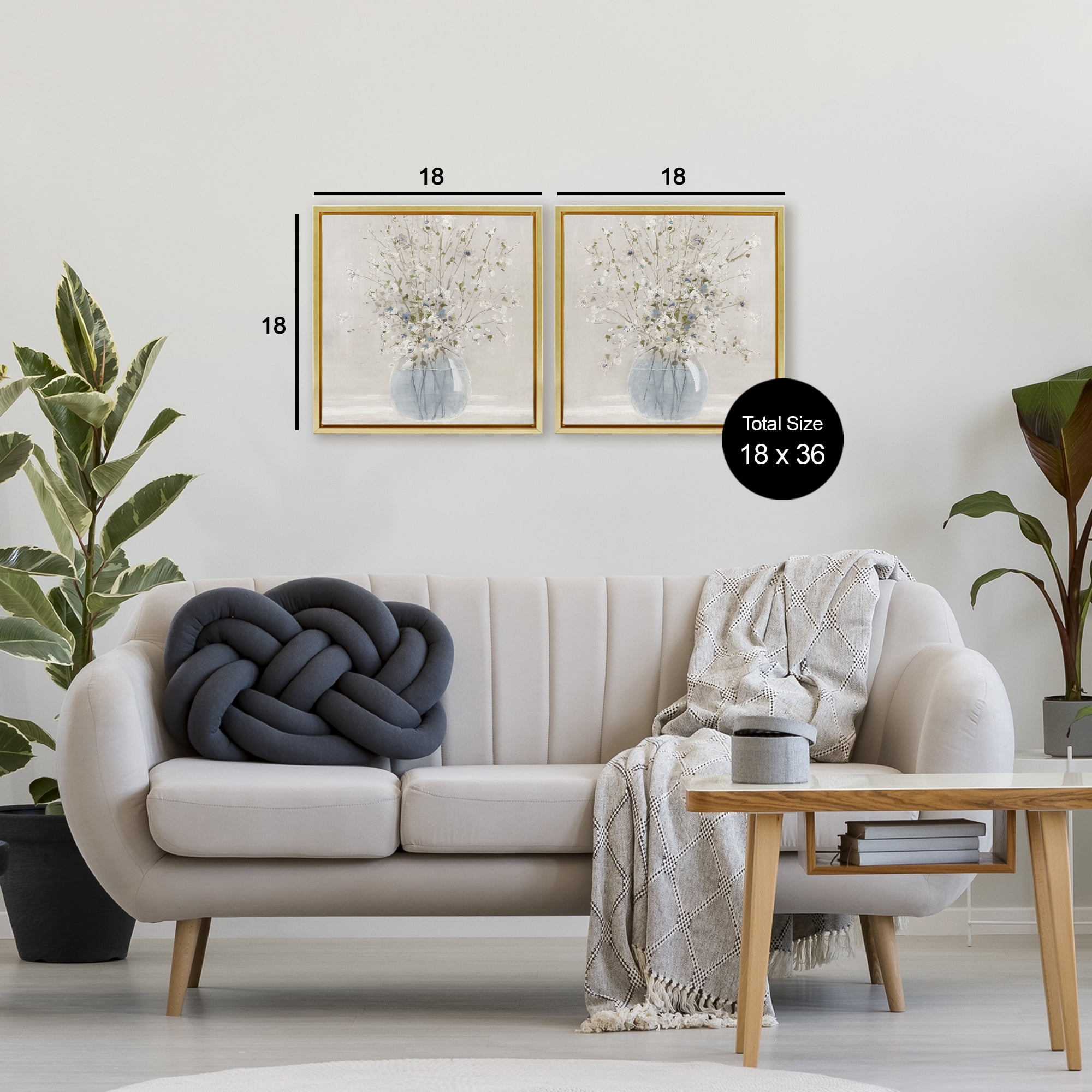 Stupell Industries Delicate Glass Vase Bouquet 2 Piece Gold Framed Floater Canvas Set, design by Carol Robinson