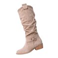 thumbnail image 3 of Willtoo Women's Vintage Faux Suede Mid Calf Boots, Round Toe Slouchy Ruched Riding Boots with Buckle, Side Zipper Low Heel Casual Shoes, 3 of 5