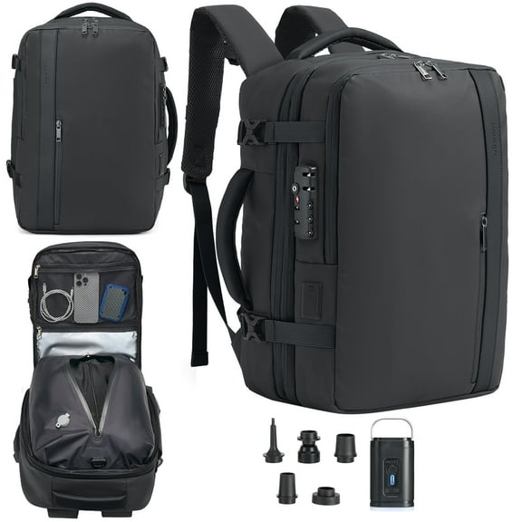 Fegat Vacuum Backpack for Travel,60L Expandable Compression Bag with Pump & TSA Lock,Vacuum Seal Backpack Flight Approved,Airbag Personal Item Carry on Backpacks for Travel Business