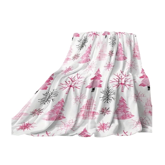 Manta de franela suave y cálida con diseño de árbol de Navidad y copos de nieve para siestas y acampadas.