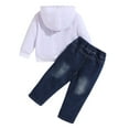 thumbnail image 3 of Little Outfits For Boys Children Minimalist Letter Long Sleeved Hooded Sweatshirt Denim Pants Comfortable And Loose Casual Two Piece Going Out Sets Size 7-8T, 3 of 7
