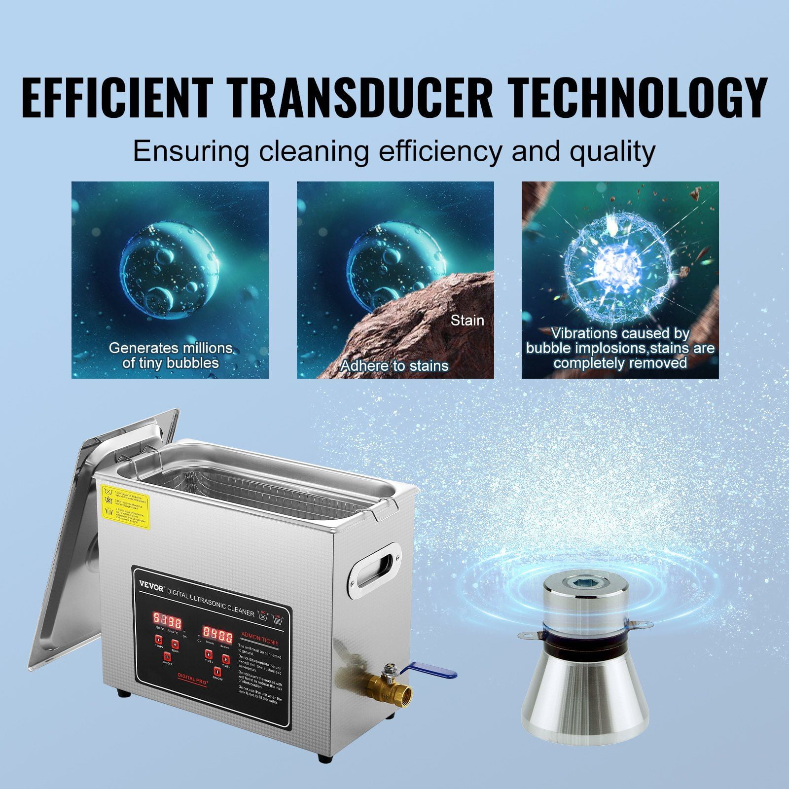 HCY Ultrasonic Cleaner with Digital Timer & Heater, Professional Ultra Sonic Jewelry Cleaner, Stainless Steel Heated Cleaning Machine for Glasses Watch Rings Small Parts Circuit Board (6L)