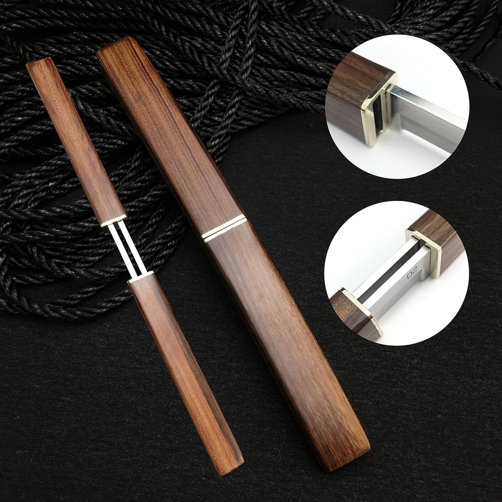 2 Pcs D2 Steel Blade Samurai Sword, Wooden Handle, Multifunctional Fruit Knife, Small Chef Knife,  Camping Sharp Fixed Knife