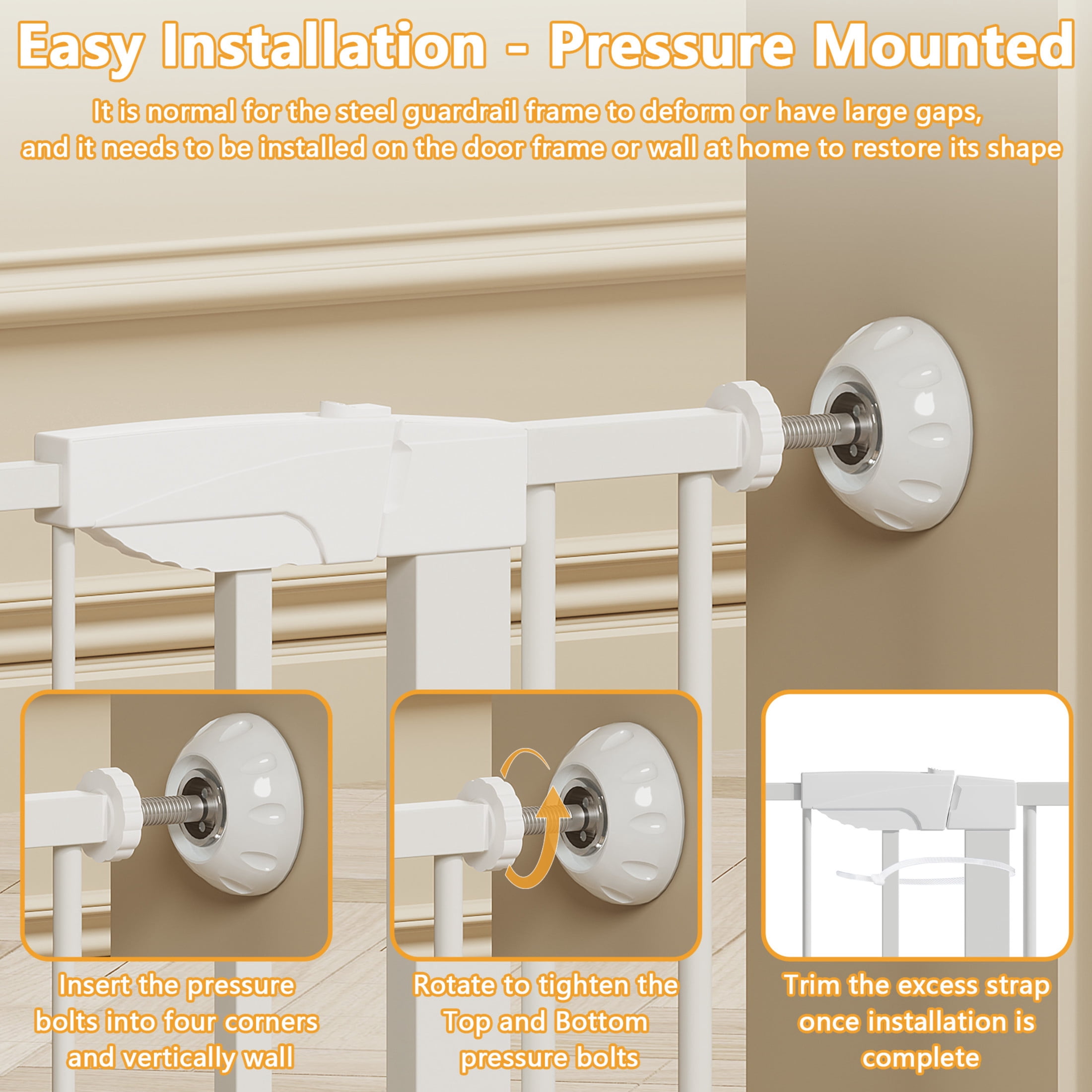 Noble House 45" Wide Pressure-Mounted Baby Gate with Wall Protectors, Steel Safety Gate for Kids, White
