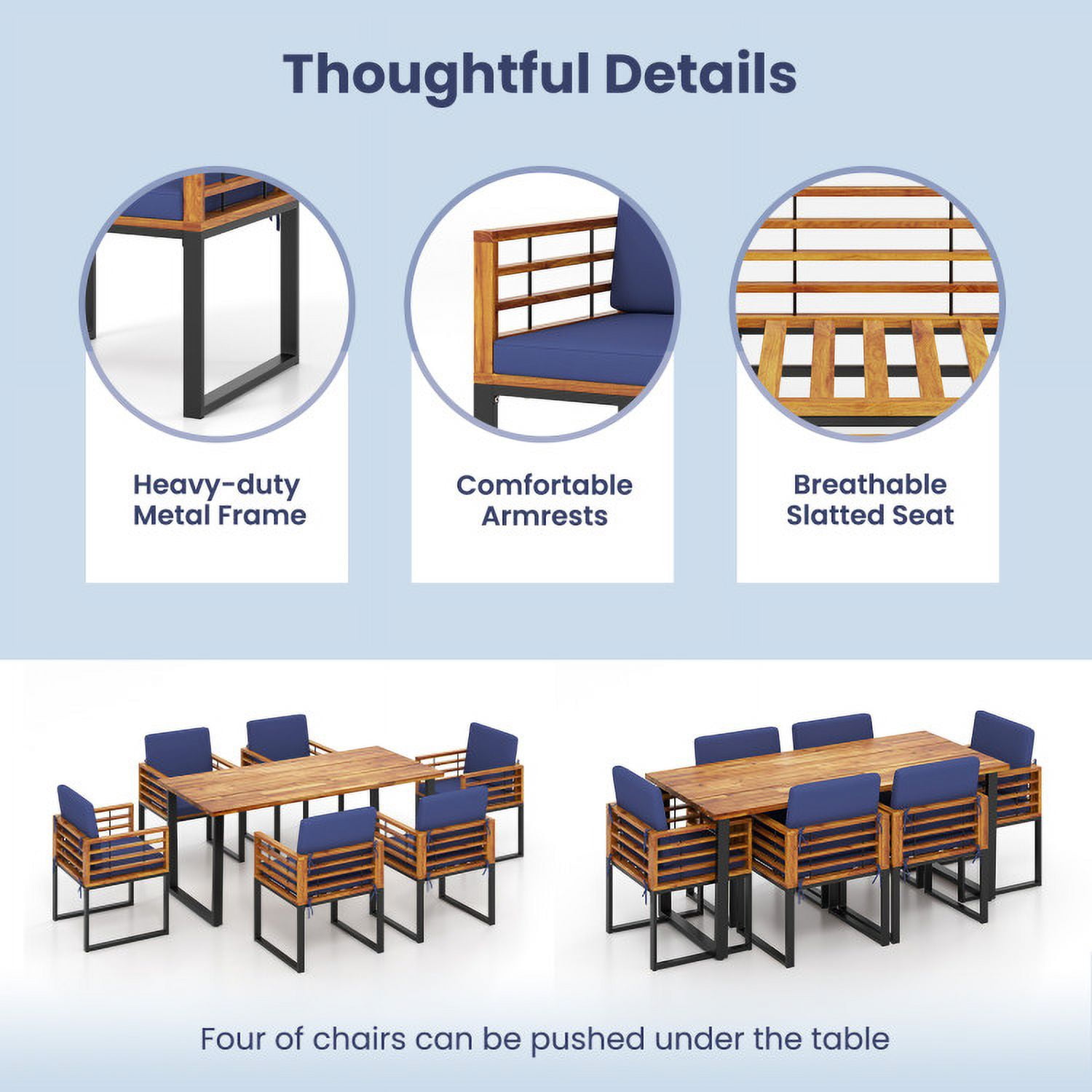 Aimee Lii 7 Pieces Patio Acacia Wood Dining Chair and Table Set for Backyard and Poolside, Outdoor Patio Furniture, Navy Aimee Lii 7 Pieces Patio Acacia Wood Dining Chair and Table Set for Backyard and Poolside, Outdoor Patio Furniture, Navy