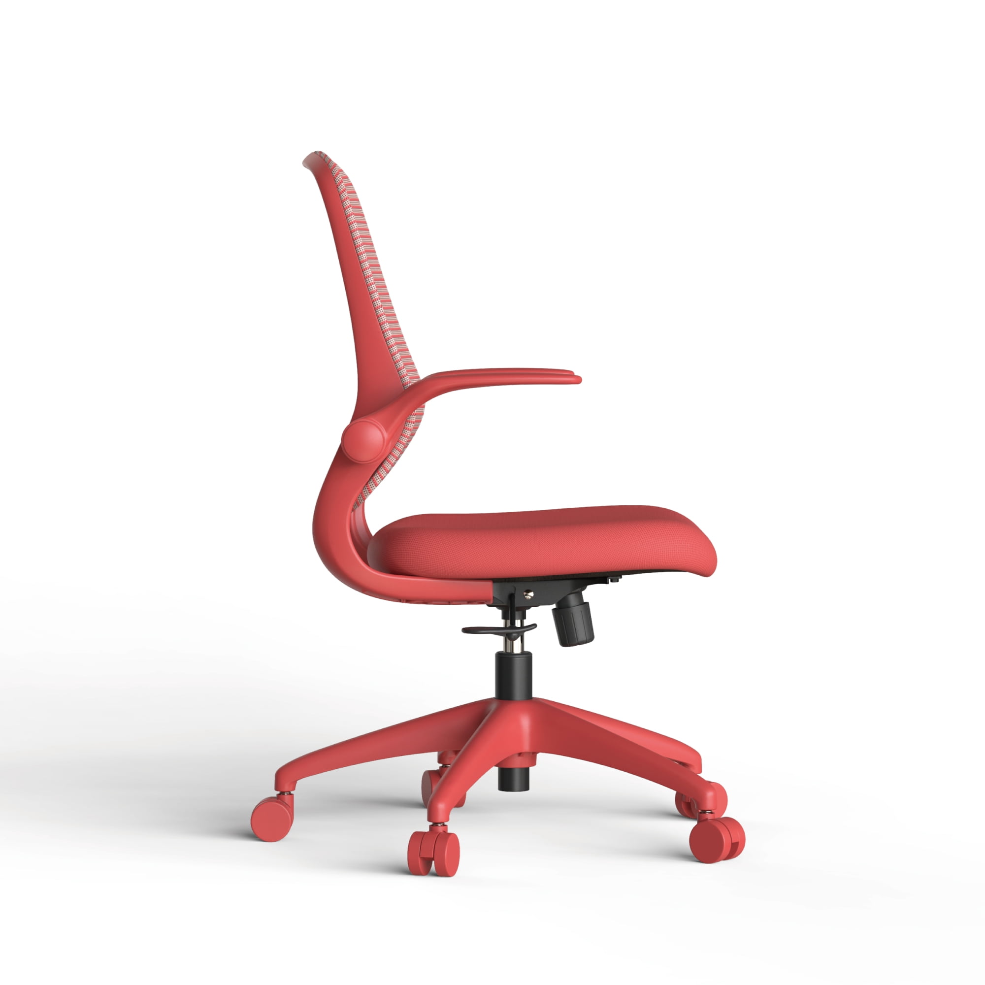 Modern Style Fabric Office Chair with Flip-Up Armrests, Ergonomic Executive Visitor Chair with Breathable Back for Staff Meeting Room, Red
