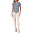 thumbnail image 2 of Elastic Workout Tops for Women Short Sleeve Running Gym Athletic Shirts Crewneck Quick Dry Tshirts M Grey Blue, 2 of 6