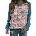 thumbnail image 2 of pimelu Christmas Sweater Christmas Shirts for Women Cute Cartoon Santa Claus Print Color Block Pullover Tops Girls Long Raglan Sleeve Crewneck Sweatshirt, 2 of 3