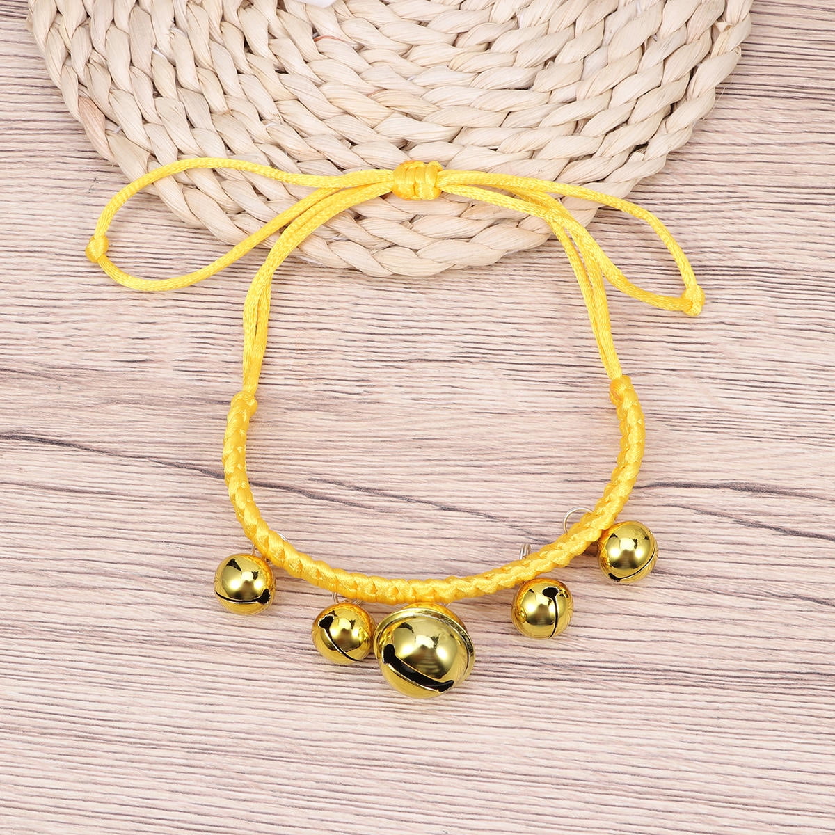 RENACLIPY Hand Woven Yellow Bell Collar Adjustable Dog Collar for Stylish Outdoor Pet Decoration