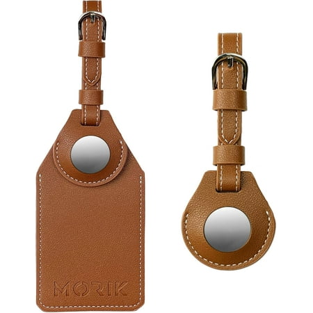 Secret AirTag Leather Luggage Tag Tracking | TSA Approved | 3-in-1 AirTag Holder & Luggage Tag | Secret Design | Premium Vegan Leather | AirTags Compatible (Brown)