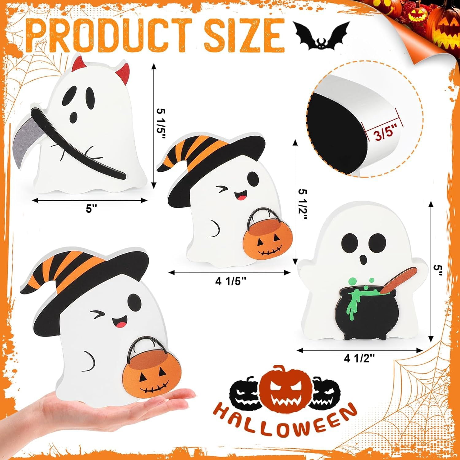 Set of 3 Cute Wooden Ghost Tiered Tray Decorations for Halloween Home Decor