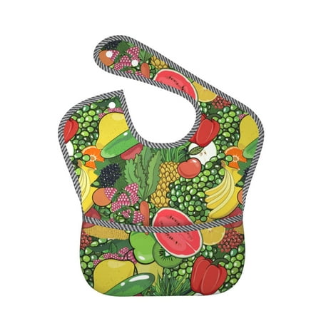 

Bingfone Mess-Proof Baby Bib - Waterproof Bib for Baby Boy or Girl with Food Catcher Pocket Unisex-Fruits Vegetables And Berries