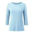 thumbnail image 3 of 3/4 Sleeve Shirts for Women 2025 Fall Crewneck Slim Fit Breathable Solid Color Plain Basic Tshirt Womens T Shirts, 3 of 7