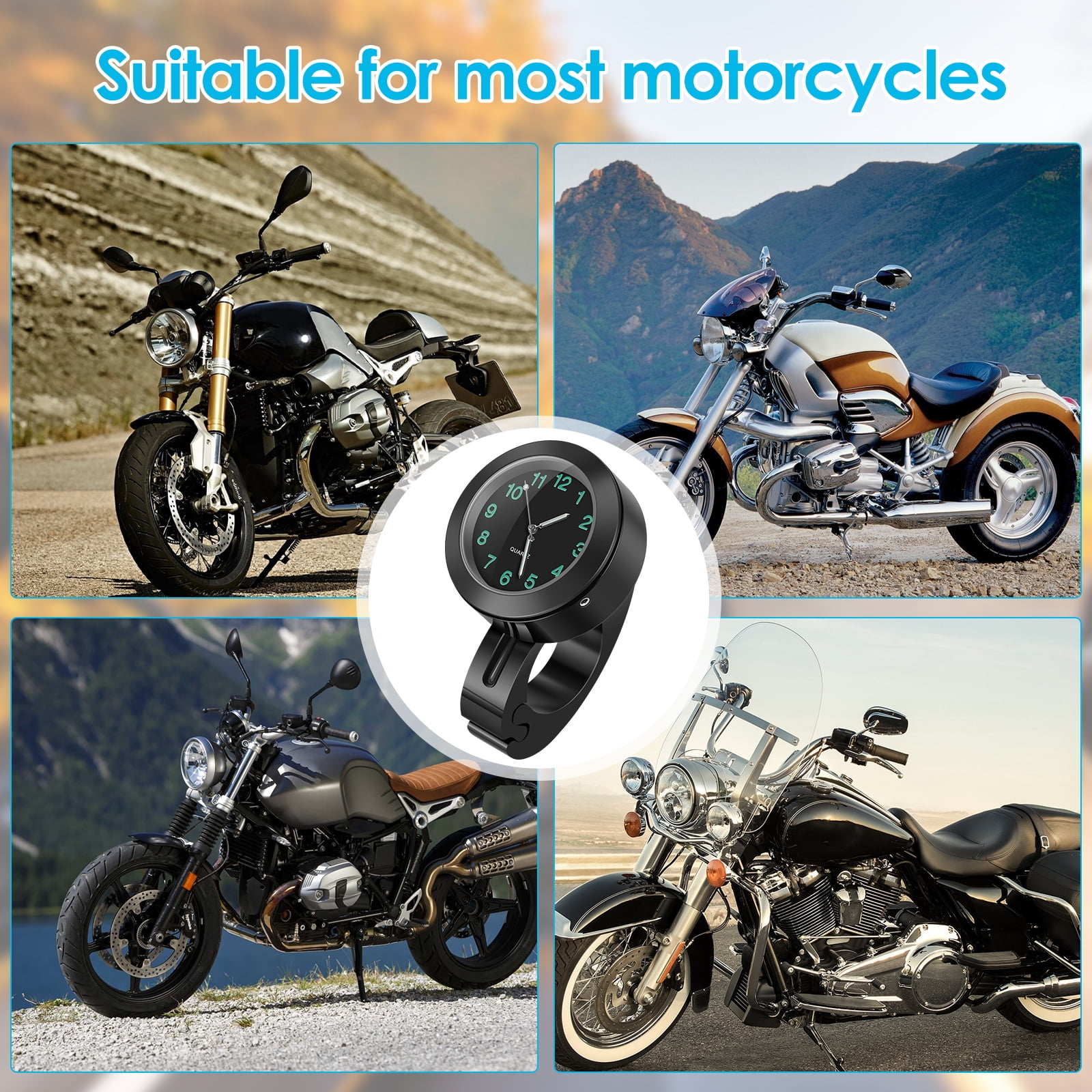 Mallofusa Aluminum Universal Waterproof Motorcycle Handlebar Mount Clock  Bicycle Watch for 7/8 or 1 Handlebar Black Dial Watch Compatible for  Yamaha