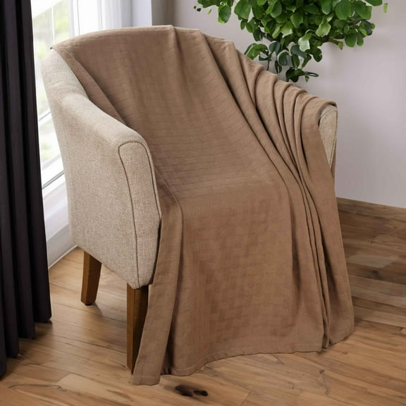 BNM Basketweave Cotton Blanket, King, Taupe