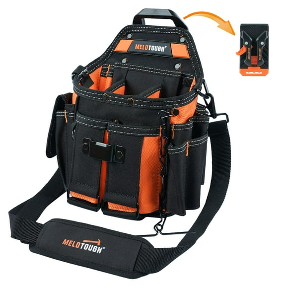 MELOTOUGH Pochette à Outils pour Électricien avec Bandoulière Pochette Professionnelle 16 Poches avec Clip Ceinture Attache et Libération Rapide