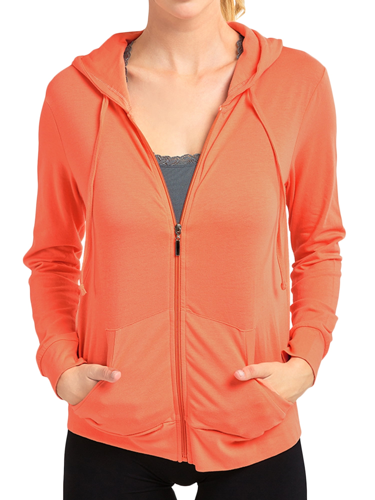 Women's Lightweight Cotton Blend Long Sleeve Zip Up Thin Hoodie Jacket -  Walmart.com