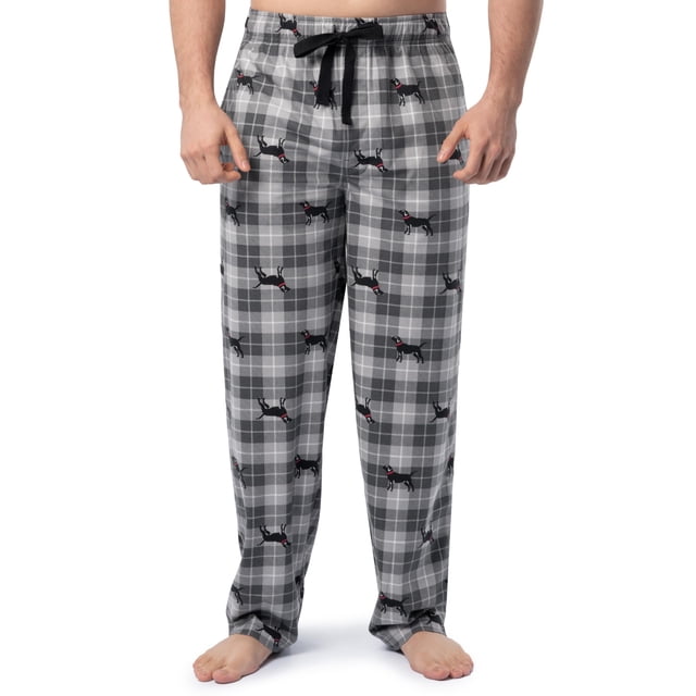 Pantalón de Pijama IZOD para Hombre en Franela Polar Negro a Cuadros con Perros Talla L