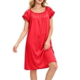 thumbnail image 7 of Puntoco Satin Nightgowns for Women Silk Nightgown Pleated Loose Night Shirts Short Sleeve Sleep Shirts, 7 of 7