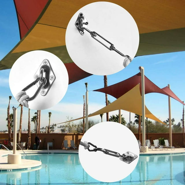 24 Pcs High Quality 304 Marine Grade Shade Sail Hardware Kit with Adjustable Turnbuckle for Rectangle and Square Sun Shade Sails Installation, Anti-Rust Stainless Steel Design A