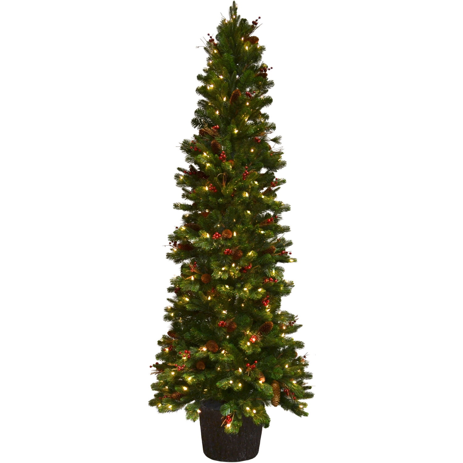 Fraser Hill Farm 7Ft. Northwood Potted Christmas Tree Decor with LED Lights