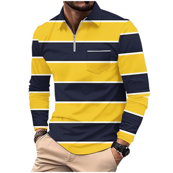 HomeGardon Mens Long Sleeve Shirts Mens Sweatshirt Men's Casual Striped Printed Zipper T-shirt Shirt Long Sleeved Lapel Top/shirt,S-XXXL