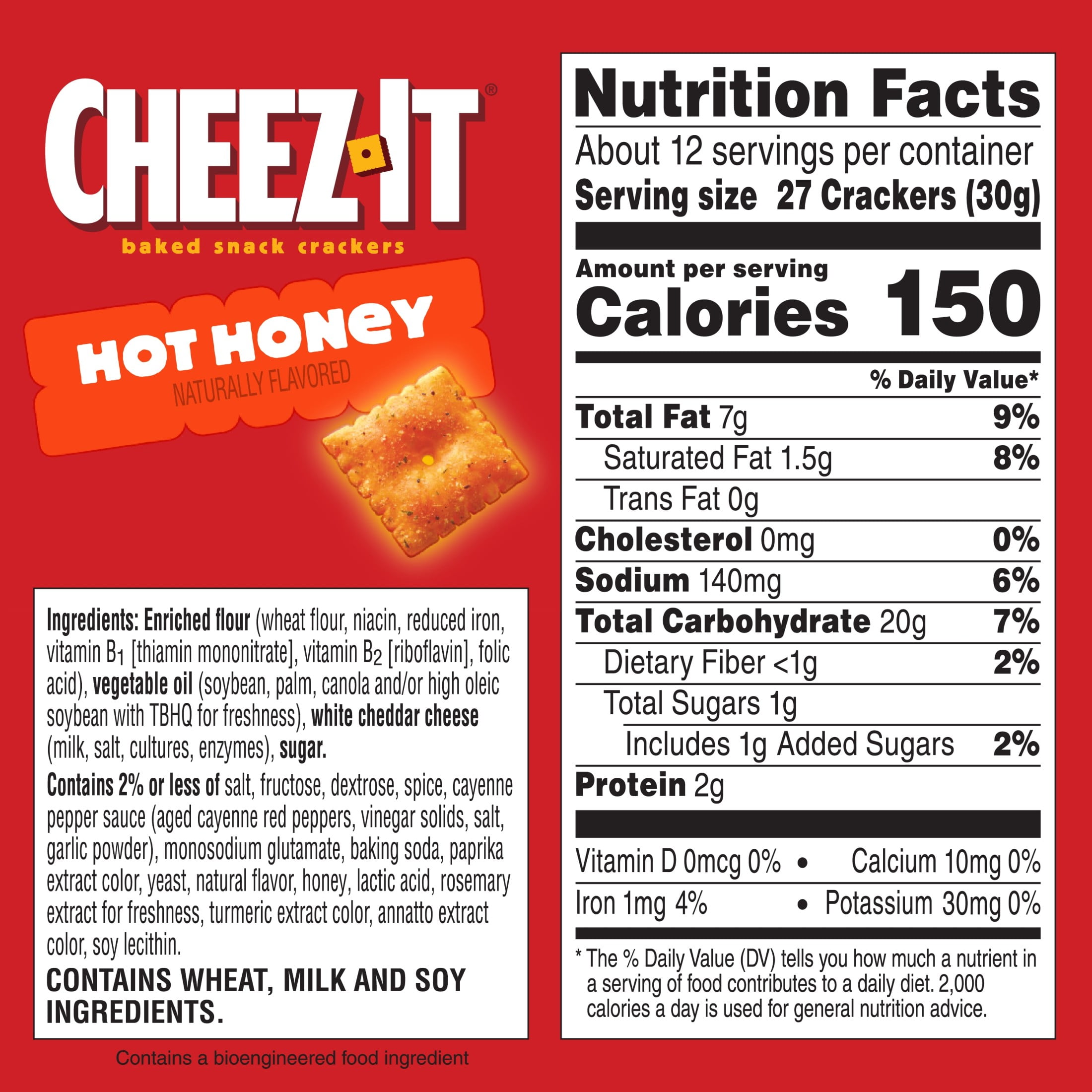 (3 pack) Cheez-It Hot Honey Baked Snack Crackers, Lunch Snacks, 12.4 oz