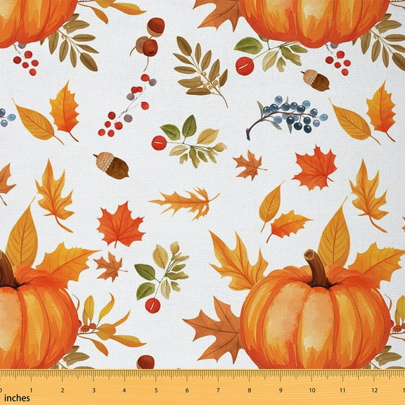 Homewish Farm Harvest Pumpkin Fabric by the Yard 1 Yard,Autumn Fall Maples Home Decor Fabric by the Yard,Rustic Plant Sewing Fabric For Girl Boys,Microfiber Bedroom Decor