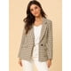 thumbnail image 2 of Blazers para mujer Chaqueta tipo blazer a cuadros con solapa con muesca Boyfriend Caqui XS, 2 of 6