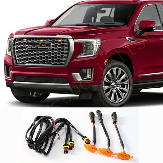 for GMC Yukon XL 2021 Car Front Grille LED Amber Light Raptor Style Cover 3Pcs