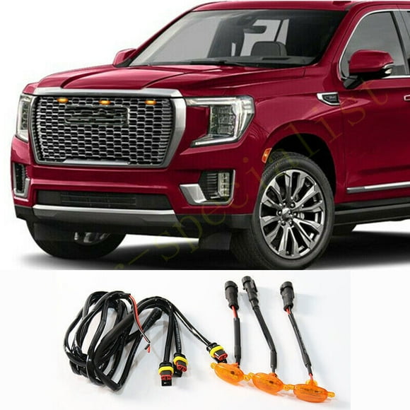for GMC Yukon XL 2021 Car Front Grille LED Amber Light Raptor Style Cover 3Pcs