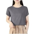 thumbnail image 2 of LOVZFMLL Hauts d'Été pour Femmes Décontracté Oversize Couleur Unie Col Rond à Capuche Manches Courtes T-shirt Débardeur, 2 of 3