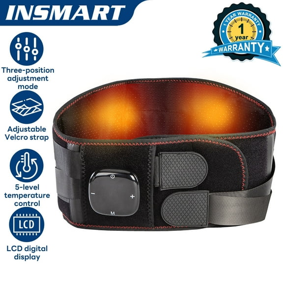 INSMART Cordless Heating Massage Belt for Back Comfort, Adjustable Support with 5 Heat & 3 Vibration Modes, Includes Soothing Herbal Warm Pack