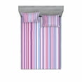 thumbnail image 1 of Abstract Bedding Set with Sheet & Covers, Vertical Striped Gradient Different Colored Lines Tile Bands Image, Printed Bedroom Decor 2 Shams, 4 Sizes, Baby Pink Sky Blue, by Ambesonne, 1 of 3