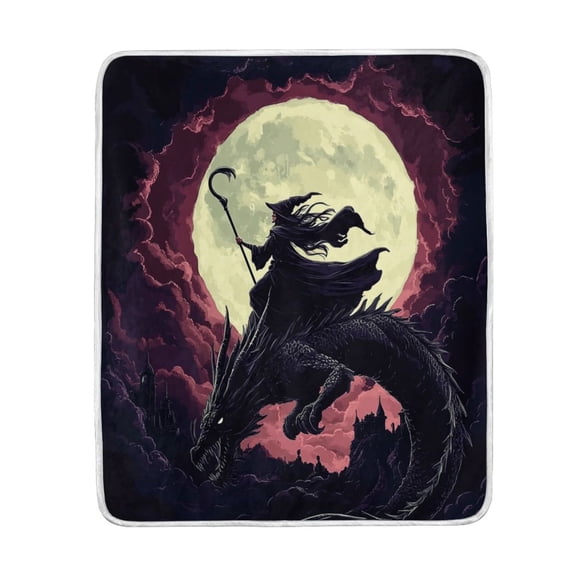 Wobogo Witches and Black Dragon Flannel Fleece Bed Blanket as Bedspread Coverlet Sofa blankets (50x60in) Soft Lightweight Warm and Cozy