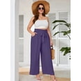thumbnail image 2 of SHOWMALL Womens Plus Wide Leg Pants High Waisted Palazzo Pants Purple 4X Belted Lightweight Work Pants Lose Trousers with Pockets, 2 of 9