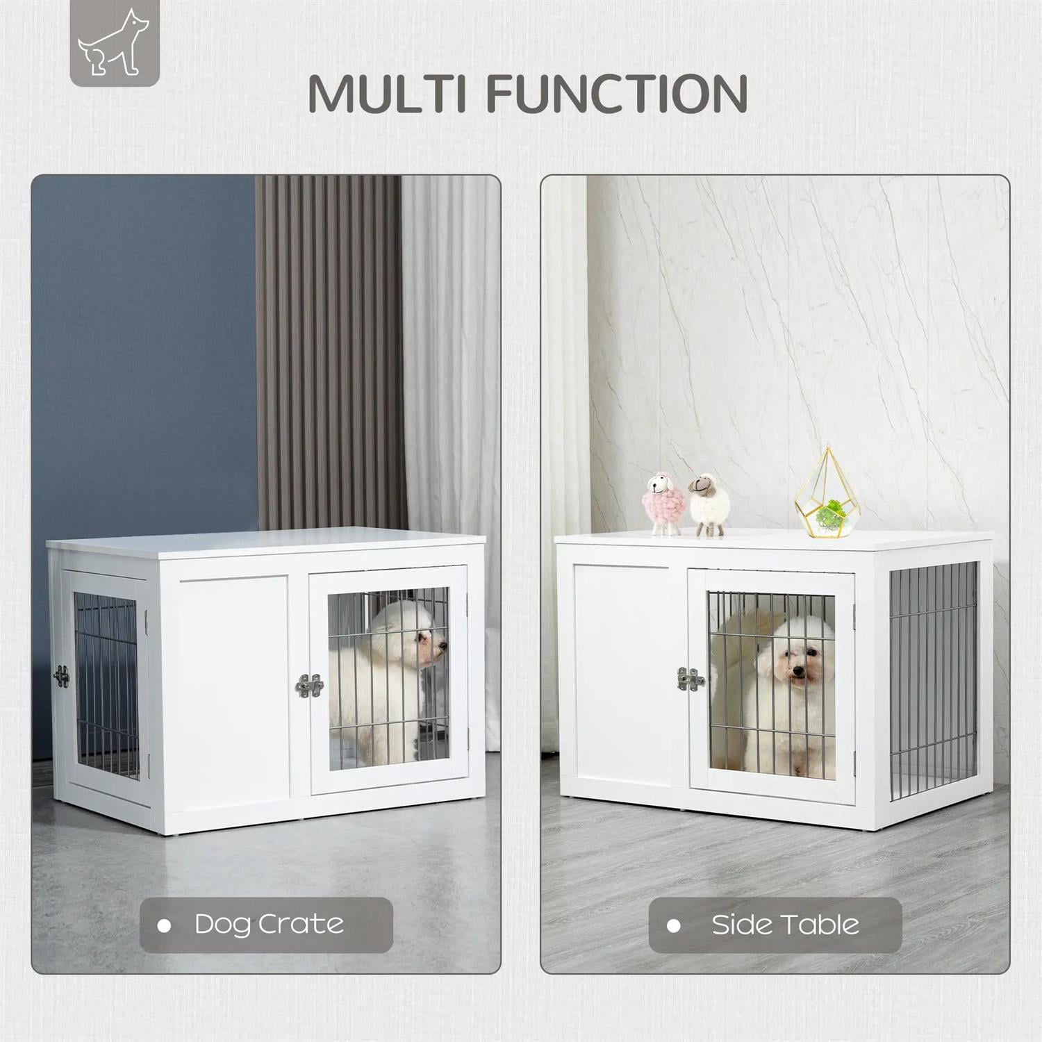 Pefilos 32" Dog Crate Furniture with Double Doors, Locks, Wooden Wire Kennel Table, Indoor Dog House for Small and Medium Dogs, White