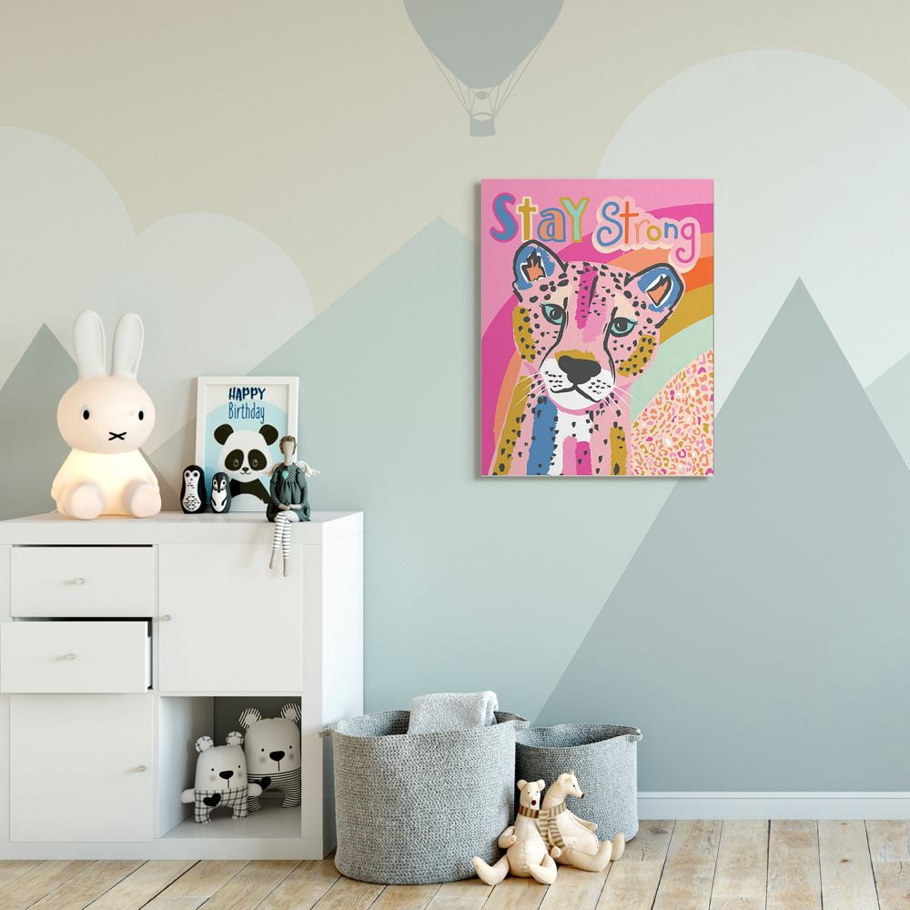 Stupell Industries Vibrant Colored Cheetah with Stay Strong Quote Designed by Lisa Whitebutton