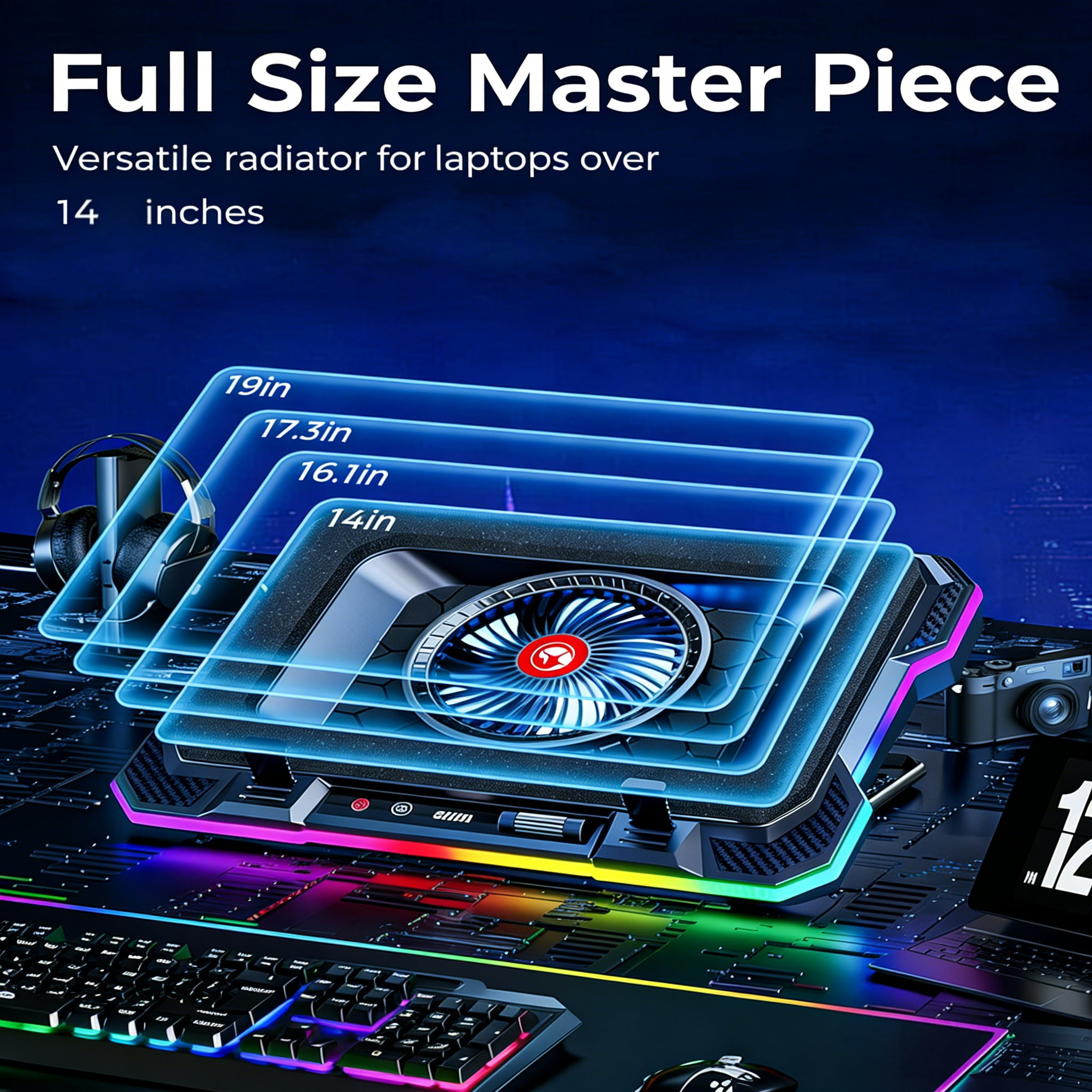Marvo Gaming Laptop Cooling Pad, 5.5 Inch Fan for Heat Dissipation, 7-Level Height Adjustment, 2 USB Ports with Phone Stand for 14-19 Inch Laptops