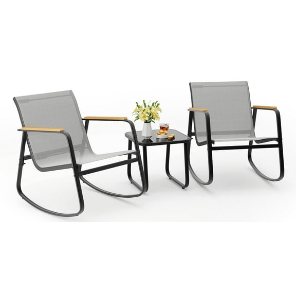 3 Piece Patio Set,Lofka Textilene Outdoor Patio Furniture Set with Tea Table for Home,Lawn,Balcony and Bistro,Gray