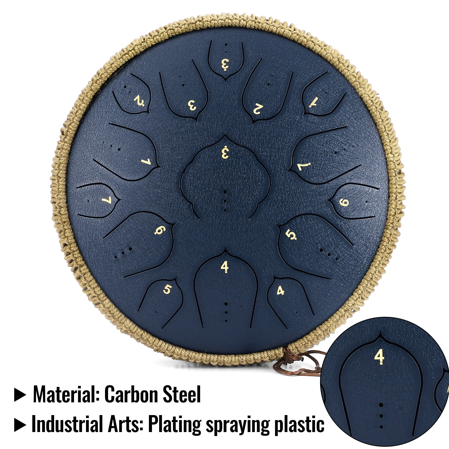Steel Tongue Drum-14" 15 Note Tongue Pan Drums for Adults, D Major, Carry Bag, Navy Blue