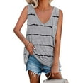 thumbnail image 1 of LUXUR Débardeurs pour Femmes T-Shirts à Col en V T-Shirt Sans Manches Tunique Haut Blouse à Imprimé Rayé Gris m, 1 of 2