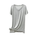 thumbnail image 1 of asjyhkr Hauts d'Été Longs pour Femmes Manches Courtes Col Creusé T-Shirt Confortable Extensible Doux Couleur Unie, 1 of 4