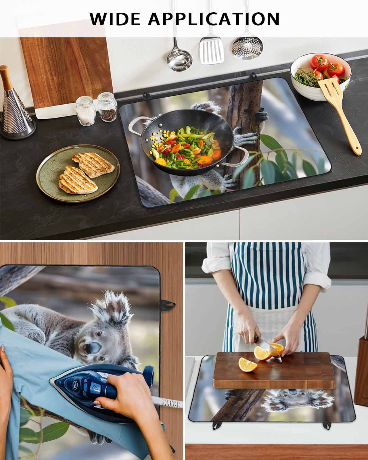 Large Induction Cooktop Protector Mat Koala Stove Top Covers for Electric Stove, Grey Animals Modern Art Forest Decorative Stove Burner Cover Mats, Glass Top Stove Cover