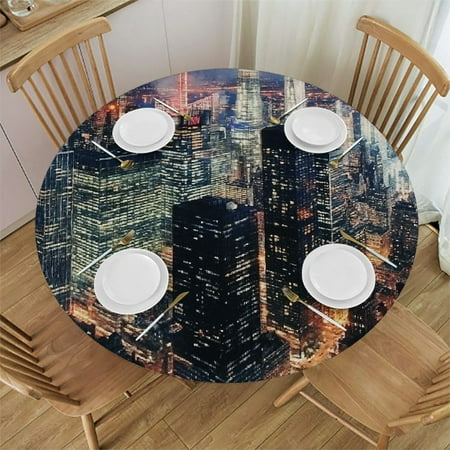 

FUMJ Night Lights Round Table Cover Waterproof 100% Polyester Fiber 42 -46