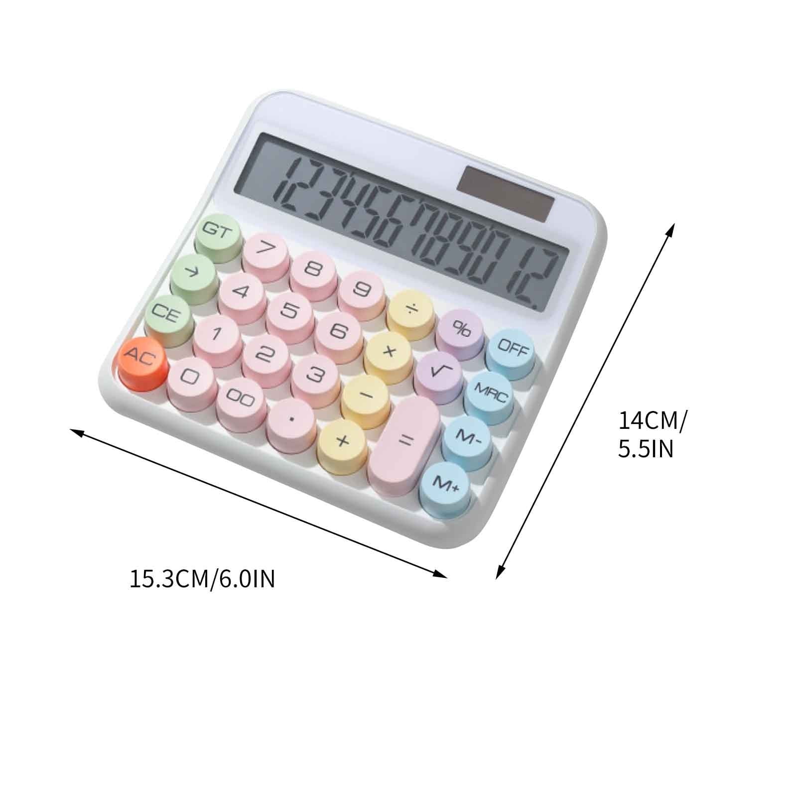 PRINxy Mechanical Calculator,Cute Calculator 12 Digit Display Calculator For Daily And Basic Office,Vintage Typewriter Style Solar Powered Battery Powered Calculator,White,