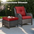 thumbnail image 6 of PARKWELL 2PCS Outdoor Wicker Ottoman Patio Rattan Furniture Footrest Seat Square Footstool w/Red Cushion, 6 of 8