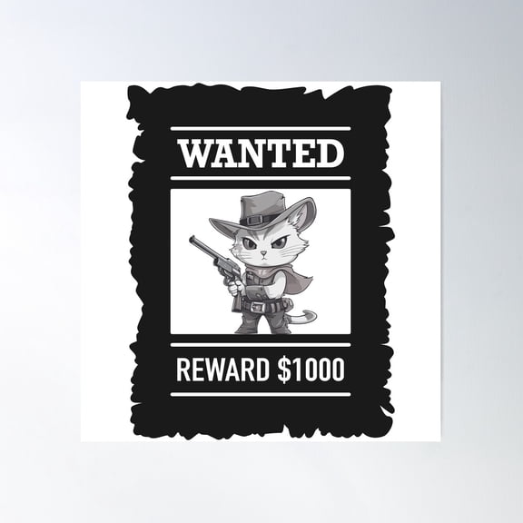 Wild West Wanted Kitty Poster - Wanted Cowboy Cat Poster Wall Art, Modern Wall Decor For Living Room Bedroom, 24x36 UNFRAMED