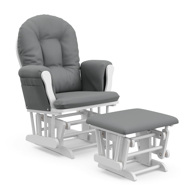 Storkcraft Hoop Glider & Ottoman, White with Gray Cushions photo 2